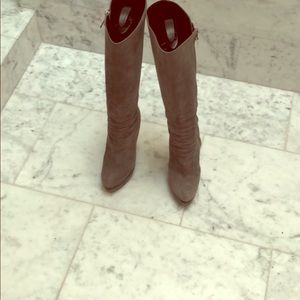 YSL Yves Saint Laurent grey platform suede boots